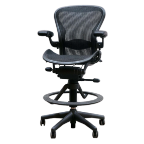 Herman Miller Aeron Work Stool Size B in Black on a White Background